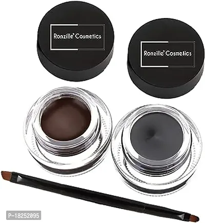 2 in 1 Black and Brown Gel Eyeliner Set Water Proof Smudge Proof, Last for All Day Long, Work Great with Eyebrow