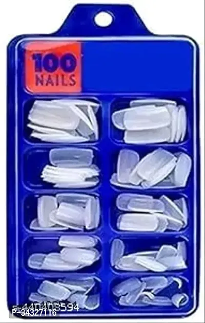 100 Artificial Nails Transparent  (Pack of 100 nails set)-thumb0