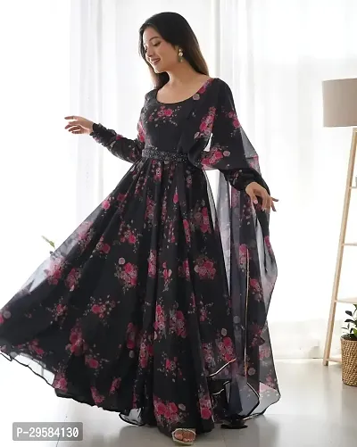 Beautiful Georgette Printed Gown With Dupatta For Women-thumb0