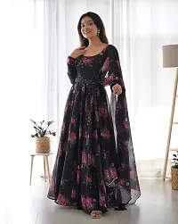 Beautiful Georgette Printed Gown With Dupatta For Women-thumb1