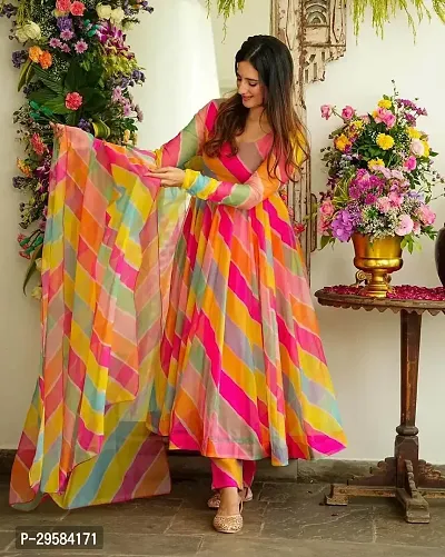 Beautiful Georgette Printed Gown With Dupatta For Women-thumb4