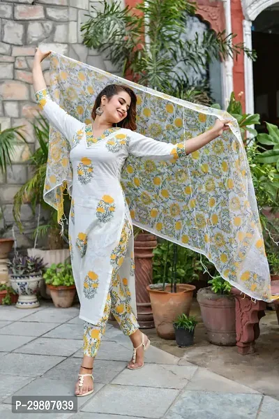 Beautiful Cotton Floral Printed Kurta with Pant And Dupatta Set-thumb5