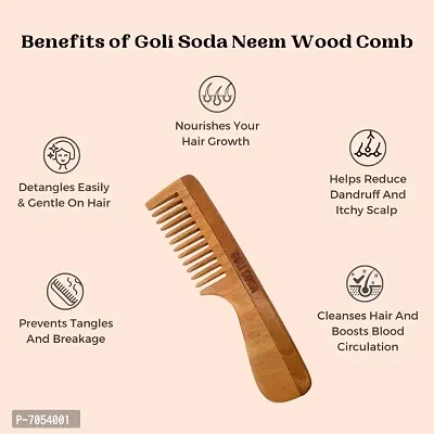 Goli Soda Neem Wood Comb - Wide Tooth with Handle-thumb2