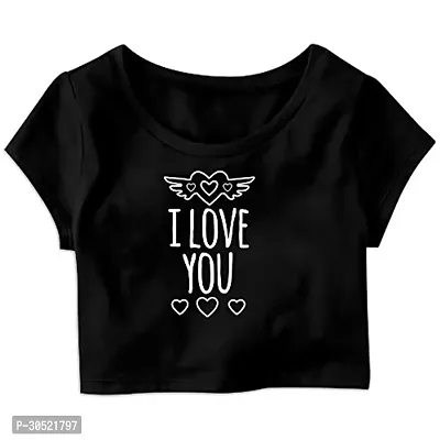 Elegant Black Cotton Blend Printed Crop Top For Women-thumb0