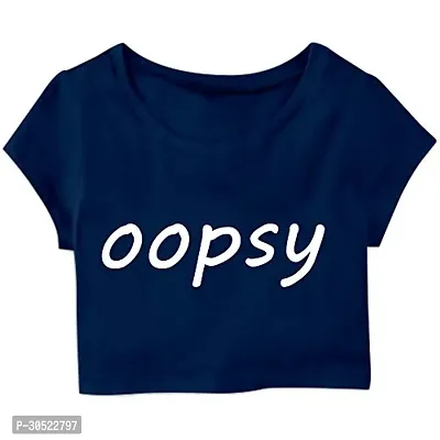 Elegant Navy Blue Cotton Blend Printed Crop Top For Women-thumb0