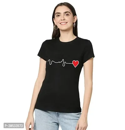 Elegant Black Cotton Blend Printed Tshirt For Women