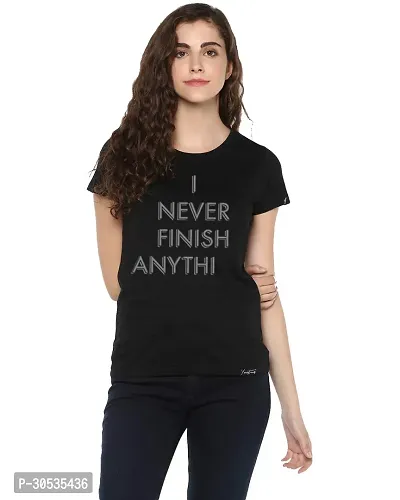 Elegant Black Cotton Blend Printed Tshirt For Women-thumb0