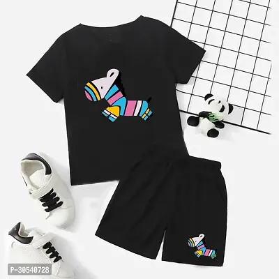 Stylish Black Cotton Printed T-Shirts With Shorts For Boys-thumb0