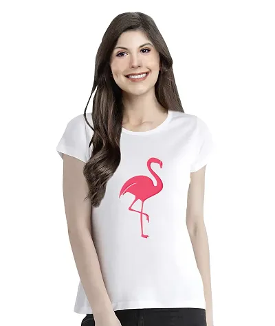 OPLU Women's Regular Fit Tshirt Flamingo Round Neck Half Sleeves Animal, Cute Animal, Pet Pootlu Tees and Tshirts