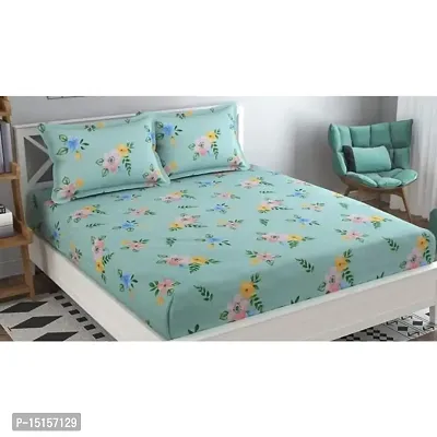 Hrudaya Glace Cotton Flat Printed King Size Double Bed Bedsheet with 2 Pillow Cover (90x100) PISTA7