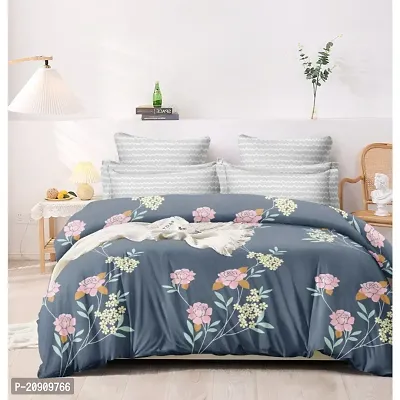 Hrudaya Glace Cotton Elastic Fitted All Around Printed Full Length Single Bed Bedsheet with 1 Pillow Cover (36x78)(20x30) pillow cover-thumb0