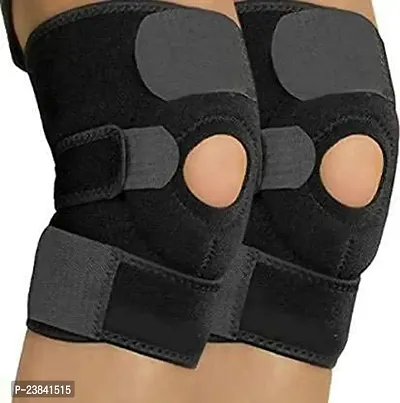 Adjustable Neoprene Knee Cap Support Brace Pair for Sports, Gym, Running, Arthritis, Joint Pain Relief, and Protection for Men and Women (Black)-thumb0