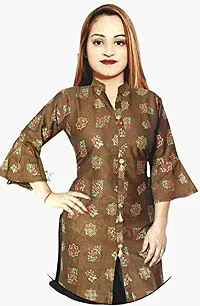 RENUKA Desi Closet Gorgeous Printed Crepe Kurtis 3 Cut Pattern (Buy 2 get 1 Leggings Free) (Brown, XXL)-thumb1