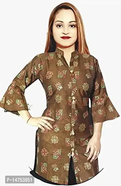 RENUKA Desi Closet Gorgeous Printed Crepe Kurtis 3 Cut Pattern (Buy 2 get 1 Leggings Free) (Brown, XXL)-thumb2