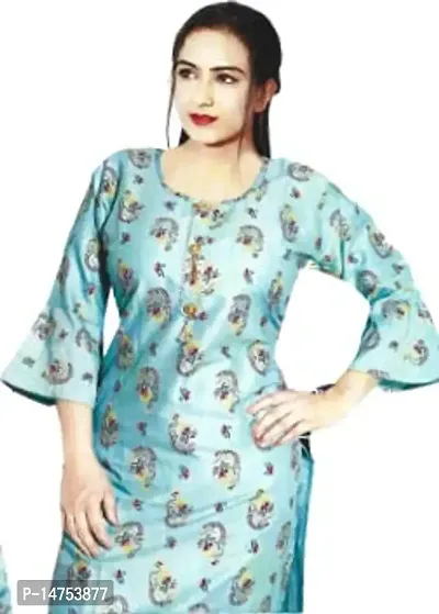 RENUKA Desi Closet Gorgeous Printed Crepe Kurtis with Jacket (4 Colour avilable) (Sky Blue, XXL) (A-1)