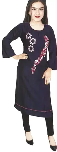 RENUKA Desi Closet Gorgeous Embroidered Kurti Crepe Kurtis (4 Kurti) (Dark Blue, XXL)-thumb1