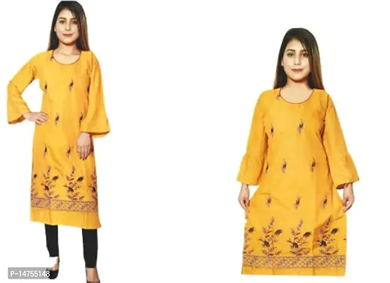 RENUKA Desi Closet Gorgeous Crepe Kurtis (Yellow, XXL)-thumb3