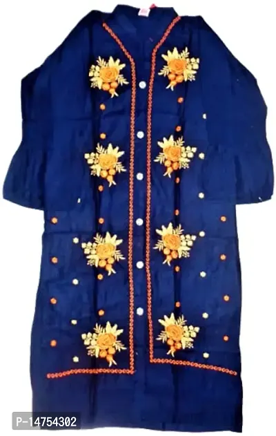 RENUKA Desi Closet Gorgeous Embroidered Kurti Crepe Kurtis (Blue, XXL)-thumb5