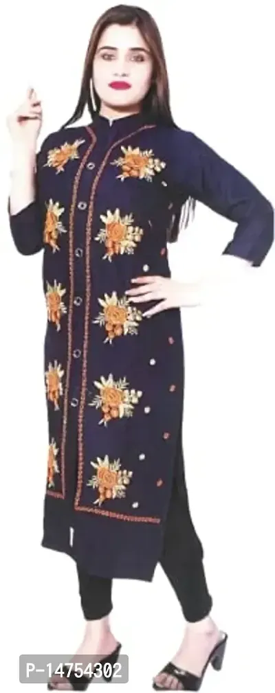 RENUKA Desi Closet Gorgeous Embroidered Kurti Crepe Kurtis (Blue, XXL)