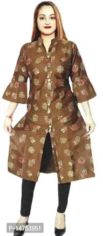 RENUKA Desi Closet Gorgeous Printed Crepe Kurtis 3 Cut Pattern (Buy 2 get 1 Leggings Free) (Brown, XXL)