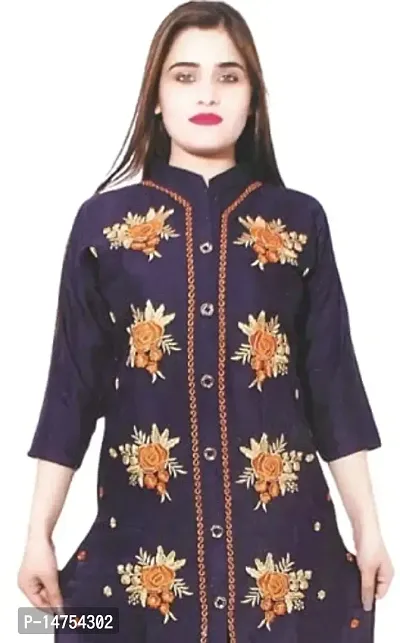 RENUKA Desi Closet Gorgeous Embroidered Kurti Crepe Kurtis (Blue, XXL)-thumb2