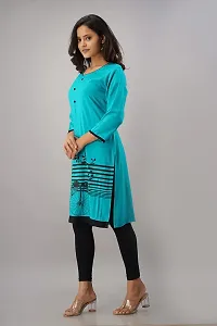 SewingKrafts Women Teal  Black Printed Straight Kurta-thumb3