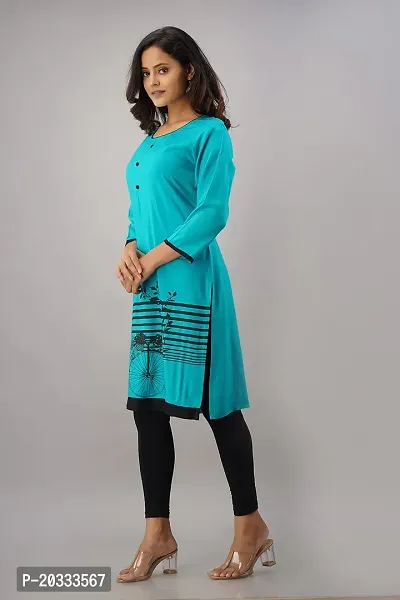 SewingKrafts Women Teal  Black Printed Straight Kurta-thumb4