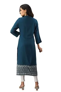 SewingKrafts Women Blue  Off-White Printed Straight Kurta-thumb1