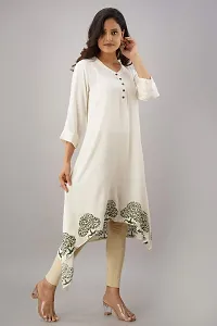 SewingKrafts Women's Green Handblock Printed A-Line Kurta with Asymmetrical Hem-thumb2