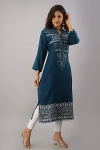 SewingKrafts Women Blue  Off-White Printed Straight Kurta-thumb2