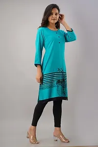 SewingKrafts Women Teal  Black Printed Straight Kurta-thumb2