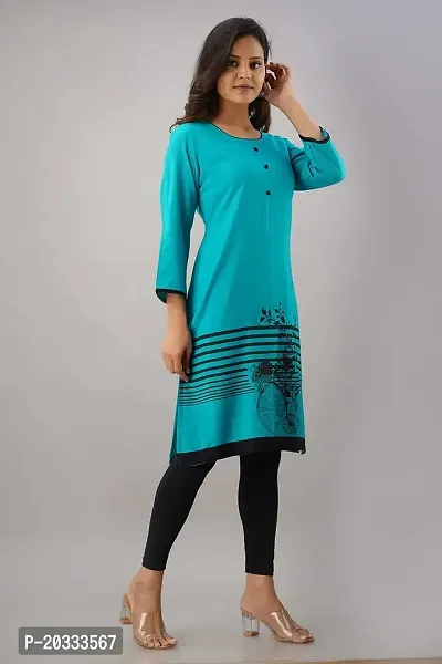 SewingKrafts Women Teal  Black Printed Straight Kurta-thumb3