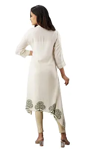 SewingKrafts Women's Green Handblock Printed A-Line Kurta with Asymmetrical Hem-thumb1