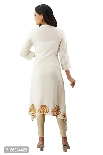 SewingKrafts Women Mustard Handblock Printed A-Line Kurta with Asymmetrical Hem Ethnic Designs Kurta Color Cream-thumb2