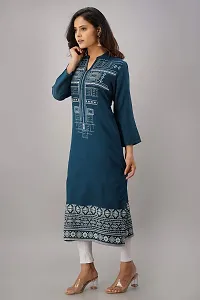 SewingKrafts Women Blue  Off-White Printed Straight Kurta-thumb3