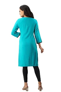 SewingKrafts Women Teal  Black Printed Straight Kurta-thumb1