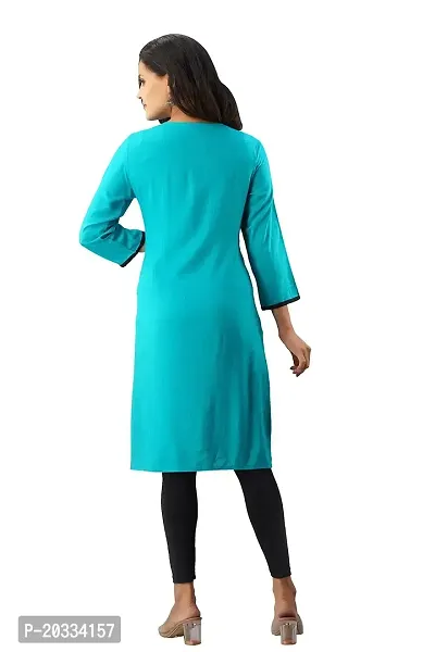 SewingKrafts Women Teal  Black Printed Straight Kurta-thumb2