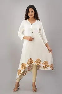 SewingKrafts Women Mustard Handblock Printed A-Line Kurta with Asymmetrical Hem Ethnic Designs Kurta Color Cream-thumb2