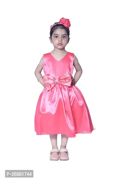 Shahina Fashion Baby Girls Stylish Princess Dresses Satin Pretty Knee Length Peach Birthday Party Kids A-Line Frock/Dress 5-6Years.