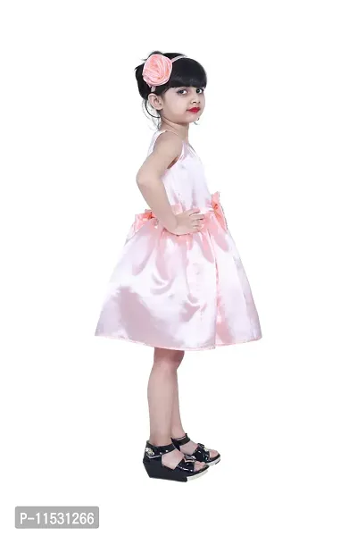 Fabulous Beige Satin Knee Length Frocks For Girls-thumb3