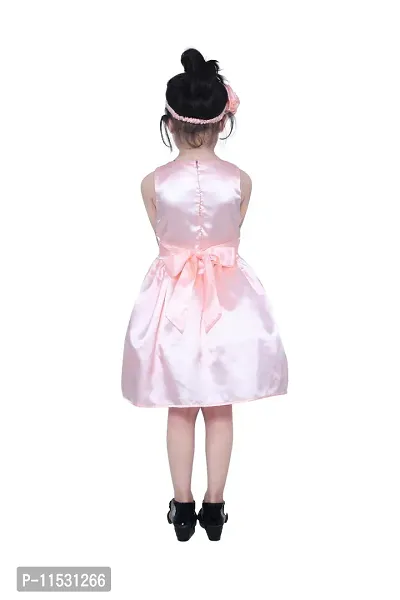 Fabulous Beige Satin Knee Length Frocks For Girls-thumb2