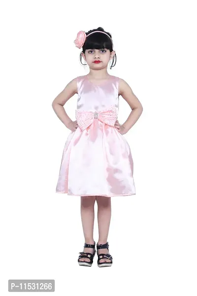 Fabulous Beige Satin Knee Length Frocks For Girls-thumb0