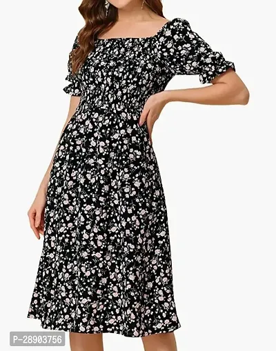 Stylish Black Cotton Printed Dress For Women