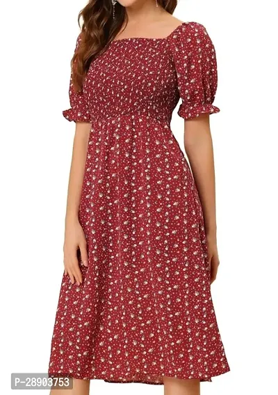 Stylish Red Cotton Printed Dress For Women