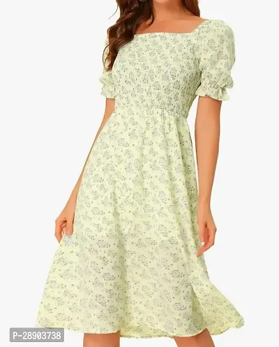 Stylish Green Cotton Printed Dress For Women
