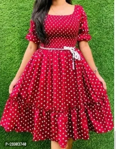 Stylish Red Cotton Printed Dress For Women-thumb0