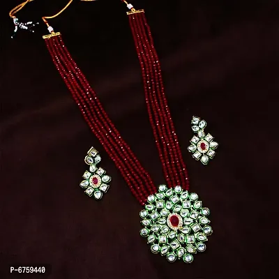 Red Alloy Long Necklace with Earrings