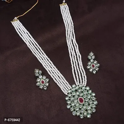 White Alloy Long Necklace with Earrings