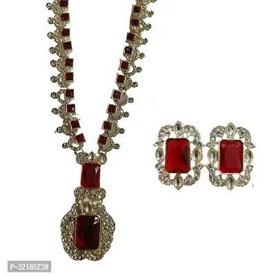 Stylish Maroon Alloy American Diamond Jewellery Set For Women-thumb0