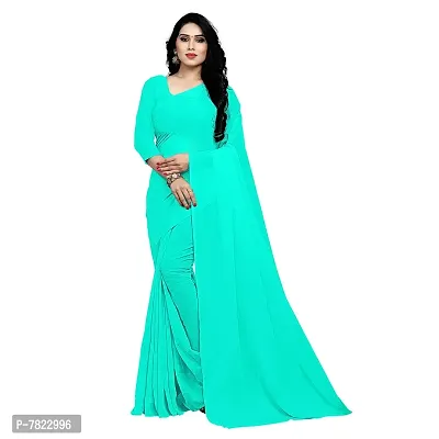 Sidhidata Textile Women's Plain Georgette Saree With Unstitched Blouse Piece (Seagreen)-thumb0